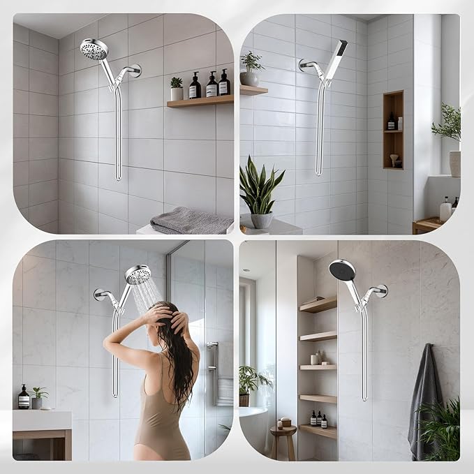 Hibbent Universal All Metal Handheld Shower Head Holder, Adjustable Solid Brass Shower Wand Holder, 2 Size Shower Bracket Holes for Bathroom, Fits All Handheld Showerhead Hoses & Shower Arm, Chrome