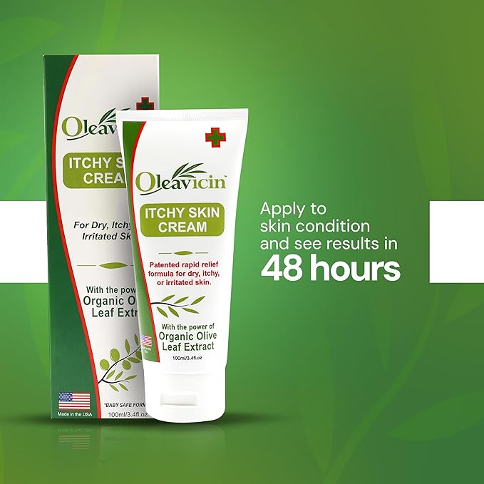 Oleavicin Organic Extra Strength Anti-Itch Cream for Dry, Itchy Skin Relief – Natural Fungal & Rash Treatment with Olive Leaf Extract – Fast-Acting, Long-Lasting Itch Relief
