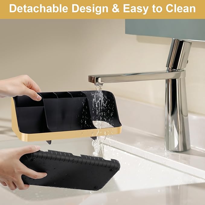 Gold Toothbrush Holders for Bathrooms Countertop Organizer - Detachable 7 Slots Electric Toothbrush and Toothpaste Holder, Kids Organization and Storage, Restroom Accessories Vanity Stuff