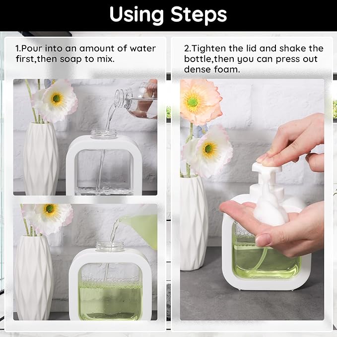 Segbeauty 10.1oz Foam Hand Soap Dispenser for Bathroom, 300ml Foamer Bottle with Pump and Waterproof Labels, 3pcs Foaming Dish Soap Dispenser for Shampoo, White Empty Refillable Plastic Containers