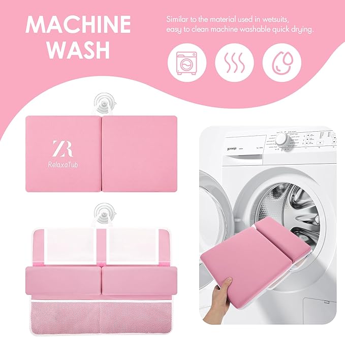 Bath Kneeler and Elbow Rest Pad Set - 2 inch Comfortable Thick Baby Bath Kneeler Pads, with Toy Organizer Pockets - Quick Drying, Foldable, Non-Slip for Baby and Toddler Bathing (Pink)
