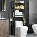 Over The Toilet Storage with X Shape Side Guardrail, 3-Tier Over Toilet Storage Rack with Drain Basket, Freestanding Bathroom Organizer for Balcony Laundry, Pure Black