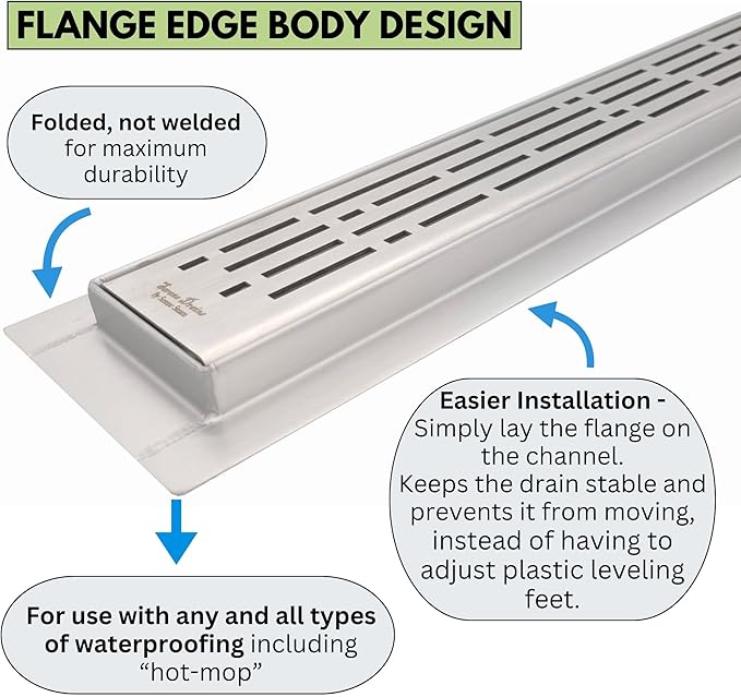 SereneDrains 304 Stainless Steel 16 Inch Brushed Gold Shower Drain Kit Broken Lane Brass Linear Shower Drains Long Hair Catcher Strainer Grate Cover Bathroom Floor (Matte Gold, 16 Inch)