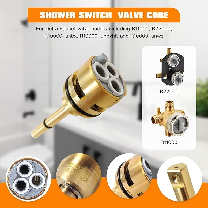 Shower Valve Repair Kit Fit for Delta R10000-unbx R10000-unbxhf, 6-Position Diverter Cartridge RP51919 and Trim Parts, Brass Construction
