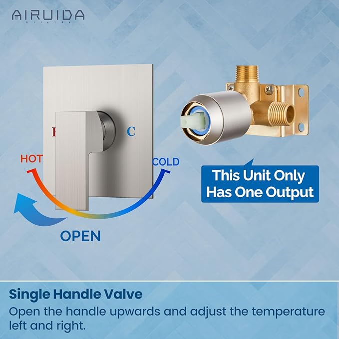 Airuida Square Single-Function Brass Faucet Shower Rough-in Valve Male Thread Bathroom Trim Kit Single Handle Tub Shower Valve 5.5 Inch Cover Plate Brushed Nickel