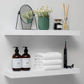 Homeforia White Floating Shelves 24 inch, High End Solid Real Wood 24inch Bathroom Floating Shelf for Wall Mounted, White Wooden 24in Floating Shelves, Heavy Duty Bracket, 24 X 6.5 X 1.75 in, Set of 4
