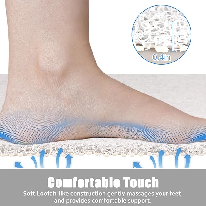 Large Shower Mat Non Slip, 36x36 Inch Shower Floor Mat with Drain Hole in Middle, Super Soft and Comfortable PVC Loofah Massage Bath Mat for Shower, Anti Slip Shower Stall Mat, Quick Drying