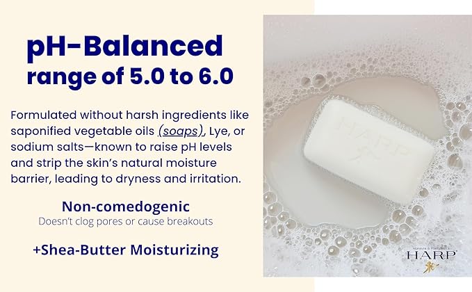 HARP pH-Balanced (5.0-6.0) Body Wash Bar. 100% Syndet. Protects Moisture Barrier For Sensitive, Dry or Irritated skin. + Shea Butter/Borage Oil. Non-Comedogenic. FRESH SPORT FRAGRANCE