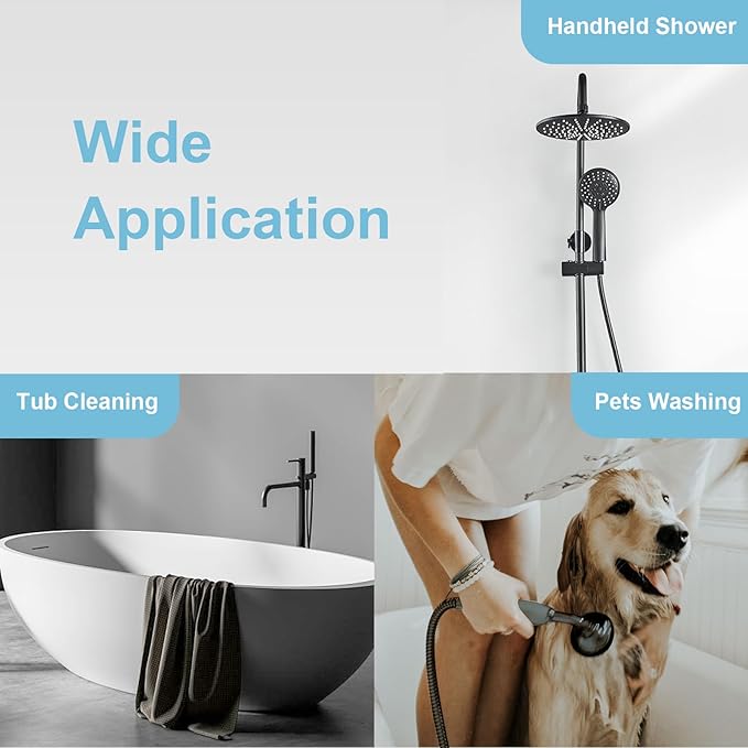 OFFO Shower Hose High Flow 0.43” Large Bore, 48 in Kink Free Stainless Steel Shower Head Hose Replacement G1/2”, Leak-proof Extra Long Flex Handheld for Pet Bathing Cleaning, Matte Black
