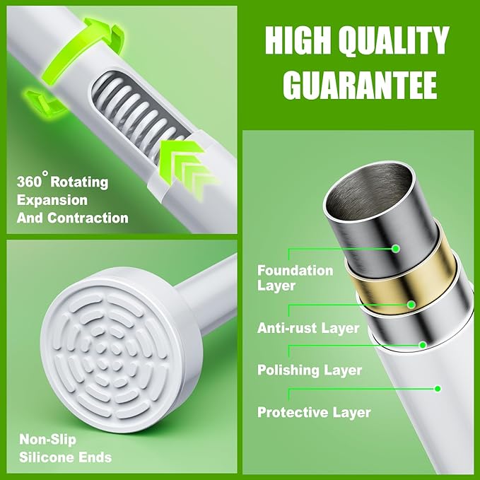 Ausemku Shower Curtain Rod Tension - 26-76 Inch Never Rust Non-Slip Spring Tension Curtain Rod No Drilling Stainless Steel Curtain Rod Use Bathroom Kitchen（White）
