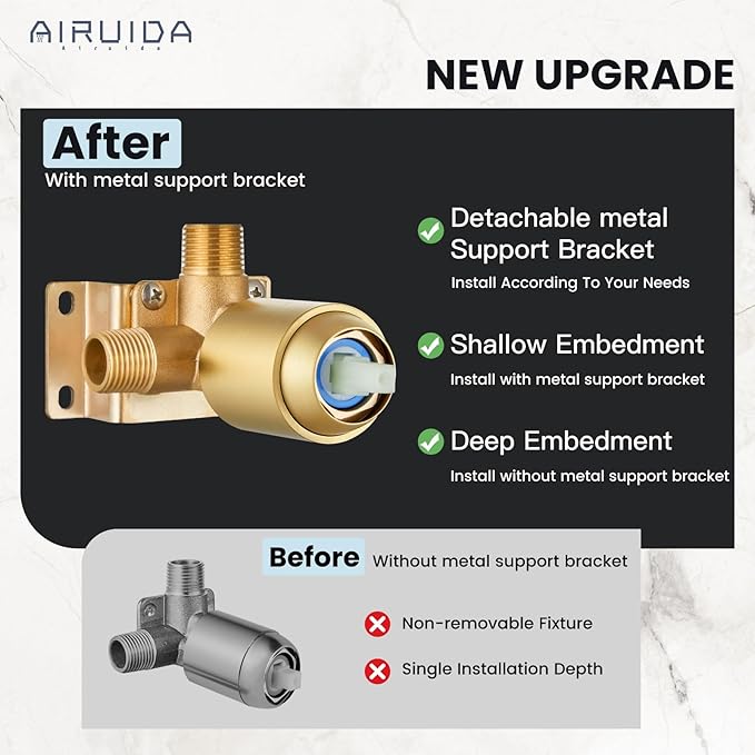 Airuida Shower Faucet Set and Handle Set Single Function Shower Trim Kit Ceiling Mount Rainfall Shower System with Male Threads and Rough-in Valve 12 Inch Square Shower Head Brushed Gold