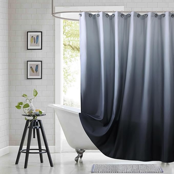 Fabric Shower Curtain 78 Inches Long, Blakc and Grey Ombre Shower Curtains for Bathroom, Modern Waterproof Bathroom Curtains, 72" W x 78" H