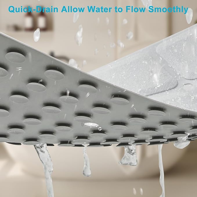 Non-Slip Bath Mat for Tub & Shower：Silicone Foldable Bathtub Mat with Strong Suction Cups, Quick Drain Holes, Machine Washable Extra Large Bathroom Mats 35.8" x 17.7", Grey