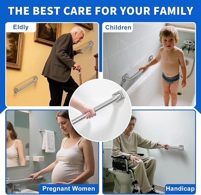 Bathroom Grab Bars Stainless Steel Handrail ADA Compliant 500lbs bathtubs and Showers Toilet Handle Safety for Handicap, Elderly, Disabled, Injury (12 inches)