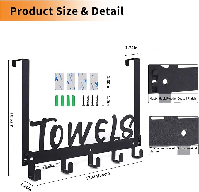 Over The Door Hook - 5 Coat Hooks Towel Rack for Bathroom & Bedroom (Pink)