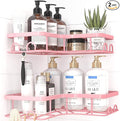 Corner Shower Caddy - 2 Pack, Adhesive Shower Organizers, Rustproof Stainless Steel Shower Shelves with 8 Hooks, No Drilling Bathroom Organizers and Storage Racks, Space-Saving, Pink, Medium