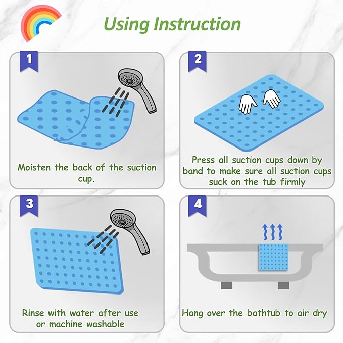 Baby & Toddler Bath Mat for Tub，Silicone Non Slip Bathtub Mat for Kids with 27 x 15 Inches for Storage, Rainbow Bathbub Mat with Push Pop Bubbles, Machine Washable Shower Mat, Colorful, Oval