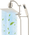 Hibbent Metal 10'' Filtered Rainfall Shower Head with Handheld Combo, High Pressure Shower Wand, 16'' Adjustable Arc Extension Arm, 20 Stage Shower Filter, 71'' Hose, Shower Holder, Brushed Nickel