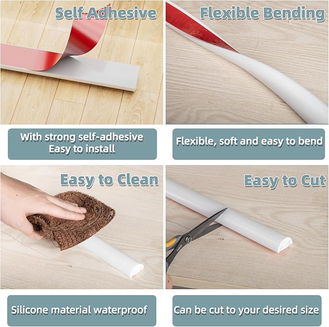 39Inch New Shower Threshold Water Dam Barrier,Collapsible Self-Adhesive Silicone Shower Water Guard for Bathroom Bathtub and Kitchen,Shower Water Blocker Suitable for Wheelchair Access(White)