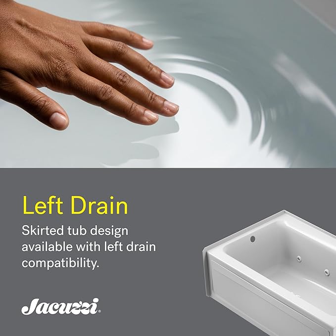 Jacuzzi SIGNATURE Acrylic Drop-In Bathtub, Jet Massage Tub, Slip Resistant, Left Drain Placement, 60" (L) x 36" (W), Rectangle, Oyster