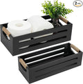 LotFancy Bathroom Decor Box, 2 Pack Toilet Tank Topper Basket, Wooden Bathroom Basket, Back of Toilet Storage Basket, Black Farmhouse Toilet Paper Holder