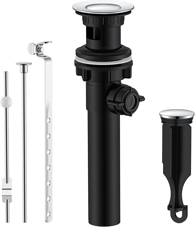 KENES Bathroom Sink Drain Stopper with Lift Rod, Chrome Sink Drain with Overflow, Lavatory Pop Up Drain Assembly for Bathroom Vanity Sink, LJ-P701-5