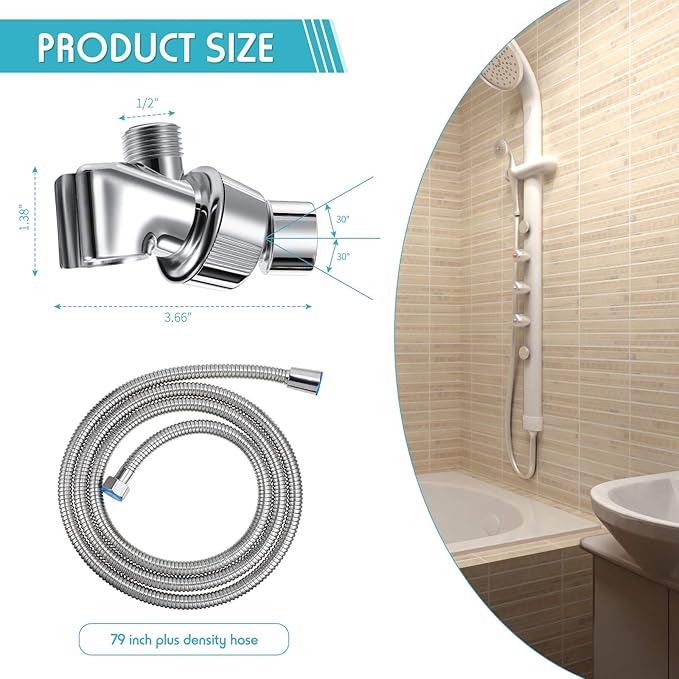 Mimorou 79 Inch Stainless Steel Shower Hose with Adjustable Shower Arm Holder and Head Replacement (Silver)