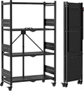 WORKPRO 4-Tier Folding Shelf, No-Assembly Metal Storage Rack with Wheels, 600 lbs Capacity (with Leveling Feet), Collapsible Shelving Unit for Kitchen, Pantry, Bathroom & Closet Organization
