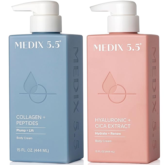 Medix 5.5 Women Firming Collagen Cream + Hyaluronic Acid Body Lotion | Anti Aging Firming Lotion & Face Moisturizer | Crepey Skin, Stretch Marks, & Dry Skin | Skin Care Products | 2 Piece Bundle