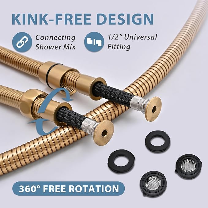 Short Bidet Hose 48 Inches Gold High Pressure Shower Hose Extra Long 304 Stainless Steel Handheld Showerhead Hoses For Cleaning Anti Winding Interface Flexible Rv Shower Hoses Replacement