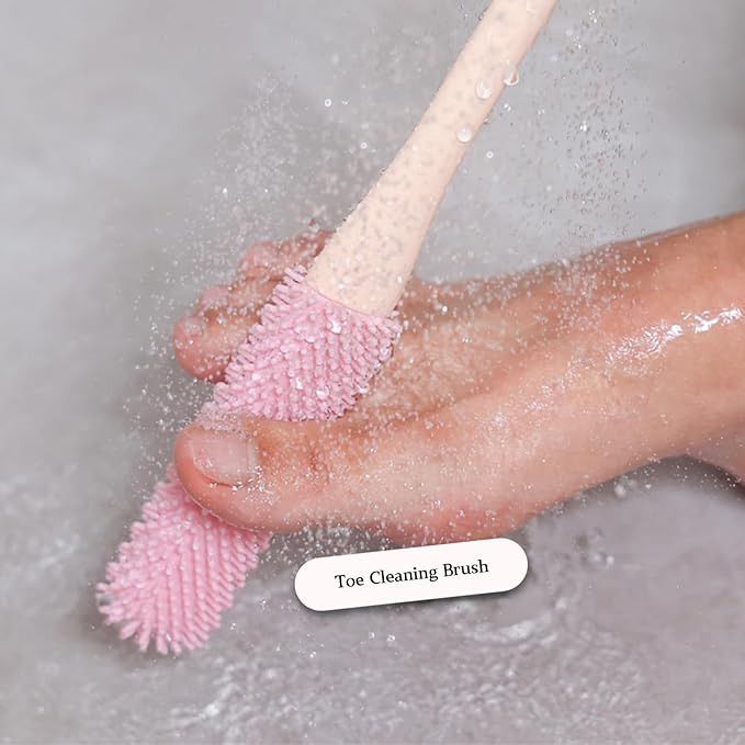 Toe Cleaning Brush with 15.7" Long Handle,Foot Scrubber in Shower,No Bending, Ideal for Seniors, Expecting Mothers, Men & Women | Foot Scrubber & Anti-Itch Exfoliating Brush (2 Pack) (Grey)