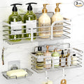 Yougai Shower Caddy Shower Shelf with Soap Dish and 4 Hooks, SUS304 Stainless Steel Shampoo Holder Bathroom Shower Organizer No Drilling Adhesive Wall Mounted Storage Shelves Basket Accessories-3 Pack