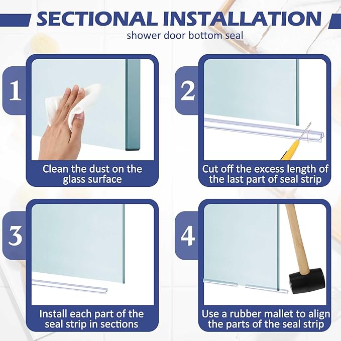 Frienda 8 Pcs Shower Door Bottom Seal 3/16" x 36'' Clear PVC Glass Door Sweep Shower Frameless Seal Strip for Replacement Stopping Leaks and Creating Water Barrier