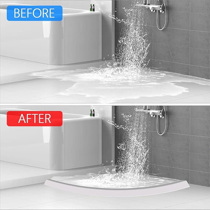 Shower Threshold Water Dam Guard - Self-Adhesive Silicone Waterproof Barrier, Water Stopper Shower Door Bottom Seal Strip Shower Splash Guard for Bathroom Kitchen Bathtub (118in, White)