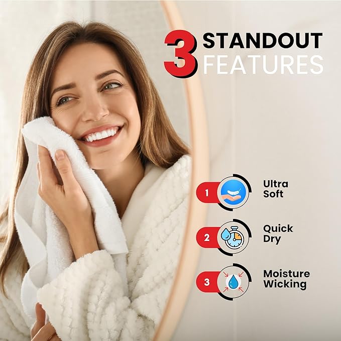 Infinitee Xclusives White Hand Towels for Bathroom - Set of 6 (16x28 inches) 600 GSM, 100% Cotton Ultra Soft, Quick Drying, Hotel Quality Hand Towel Set (Brilliant White, Hand Towels)