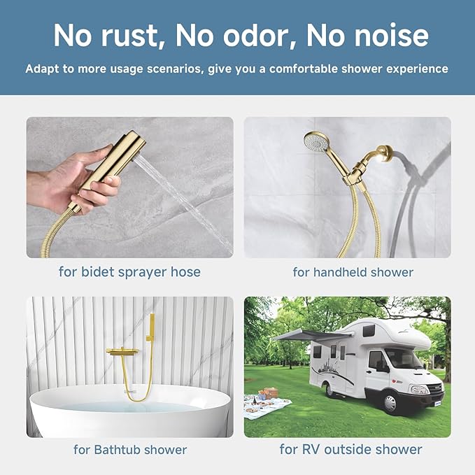 Short Bidet Hose 48 Inches Gold High Pressure Shower Hose Extra Long 304 Stainless Steel Handheld Showerhead Hoses For Cleaning Anti Winding Interface Flexible Rv Shower Hoses Replacement
