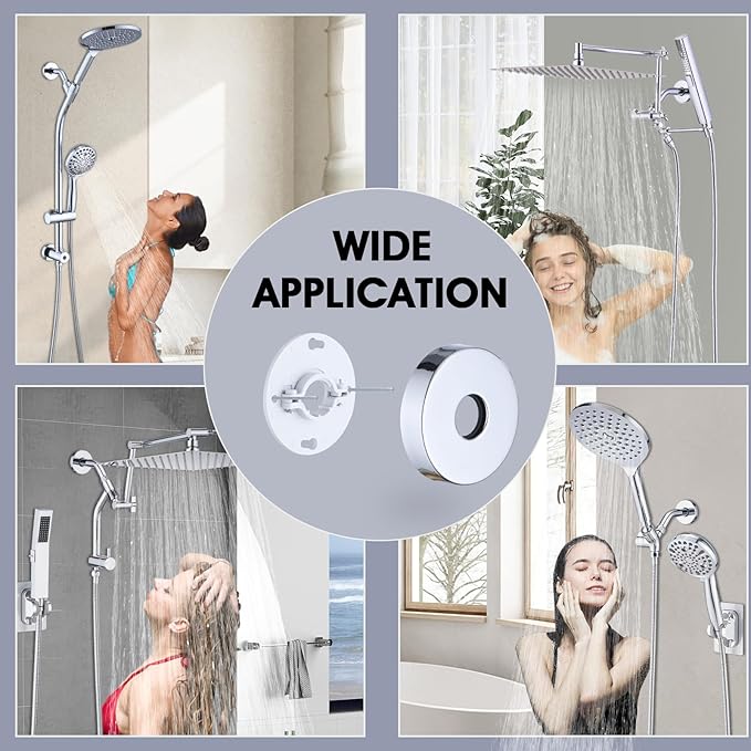 6 Inch Shower Arm with Flange and Stabilizer Bracket, Wall Mounted Shower Pipe Arm 304 Stainless Steel For Fixed Shower Head & Handheld Showerhead, Chrome