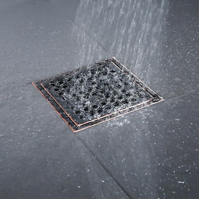 RANDOM Oil Rubbed Bronze Shower Drain Square 6 Inch Shower Floor Drain Grate & Removable Hair Strainer 304 Stainless Steel Shower Drain Cover Bathroom Accessories.RD98738-ORB