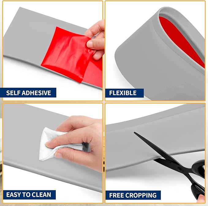 Flexible Baseboard Molding Trim 6 Inch Self-Adhesive Vinyl Wall Base Peel and Stick Cove Base Rubber Wall Baseboard Moulding Trim (20Ft, Gray)