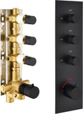 Matte Black 3 Way Shower Diverter Valve - 3 Function Thermostatic Mixer Brass Valve with Individual On/Off Flow Control for Shower Arm & Shower Kit