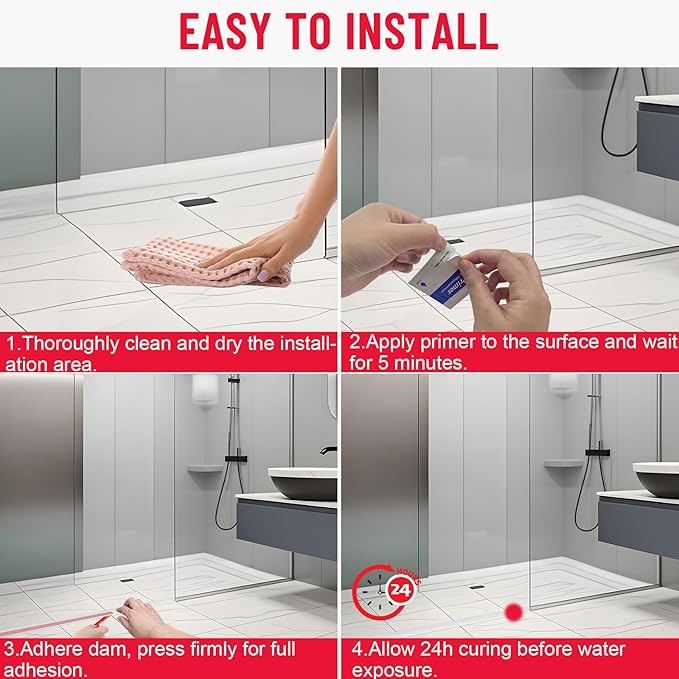 Shower Threshold Water Dam Guard - Self-Adhesive Silicone Waterproof Barrier, Leak-Proof, Flexible, Easy Installation, Customizable Length for Showers, Bathtubs, Sinks, and Countertops by Hzetuu