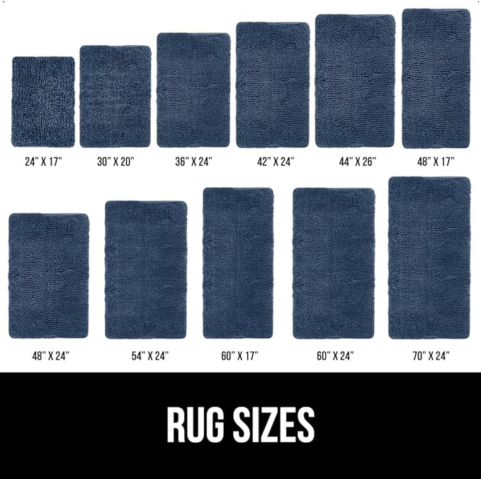 GORILLA GRIP Bath Rug Mat 30x20, Soft Absorbent Chenille, Quick Dry Microfiber Mats, Rubber Backing Washable Shower Floor Rugs, Bathmat Runner, US Designed Bathroom Home Decor Accessories Navy Blue