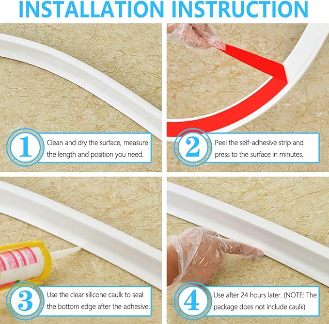 39 Inch Shower Threshold Water Dam Collapsible Bath Shower Barrier Water Stopper Retention System Dry and Wet Separation for Bathroom Kitchen and More (3.3ft)
