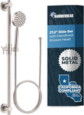 HammerHead Showers® SOLID METAL 27.5 Inch Shower Slide Bar Set and Handheld Shower Head with Hose — BRUSHED NICKEL — 1.75 GPM Low Flow Spray Wand — Easily Adjust Height & Angle of Handshower