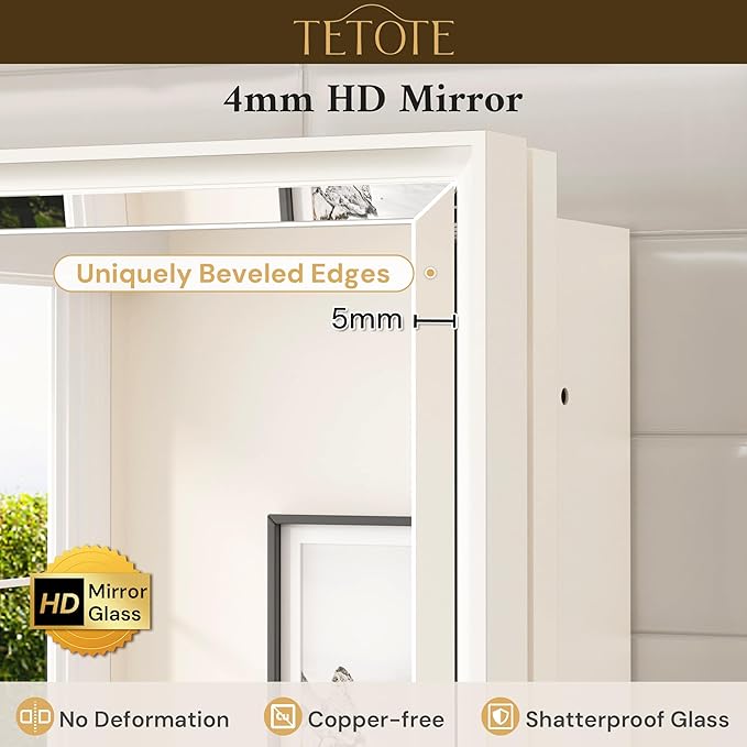 TETOTE White Medicine Cabinet Storage 24" x 30" Medicine Cabinet with Metal Beveled Framed Mirror Stepless Adjustable Shelves for Bathroom Vanity