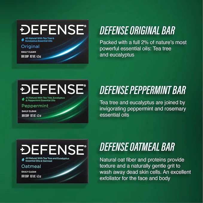 Defense Soap 2pk All Natural Peppermint Bar Soap for Men | Made by Wrestlers with Tea Tree Oil & Eucalyptus Oil to Promote Healthy Skin