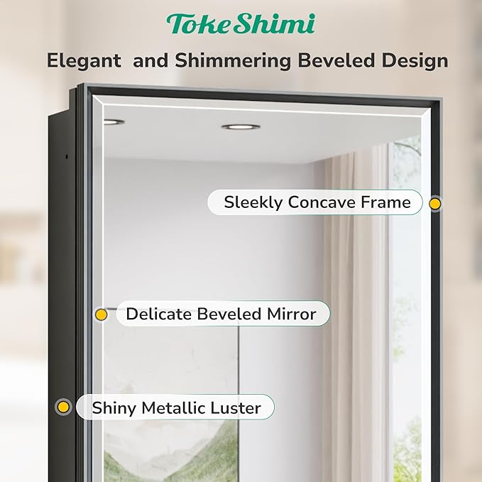TokeShimi 24x30 Recessed Medicine Cabinet with Mirror Wall Mounted, Metal Beveled Mirror with Storage for Bathroom Vanity, Aluminum Alloy Medicine Cabinet Mirrored Black