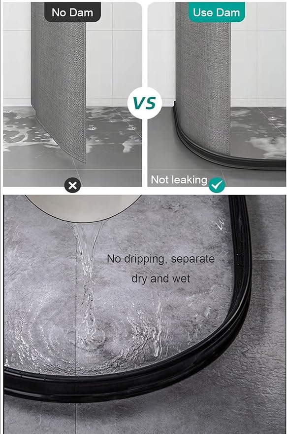 98Inch Collapsible Shower Threshold Water Dam 2" High Shower Barrier Water Stopper 2" Tall Shower Water Guard To Keep Water In Shower Dry And Wet Separation Bathroom Wheelchair Accessible Black
