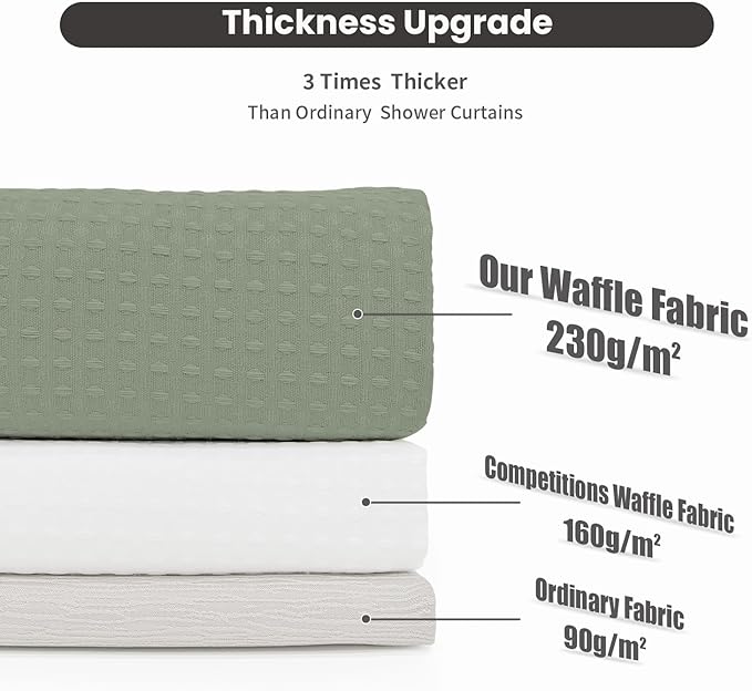 Inhousolu Stall No Hook Shower Curtain with Snap in Fabric Liner Set Waffle Weave 230GSM Weighted Hem, Waterproof & Washable Bathroom Curtain Spa Luxury with Mesh Top Window 36" W x 72" L Sage Green