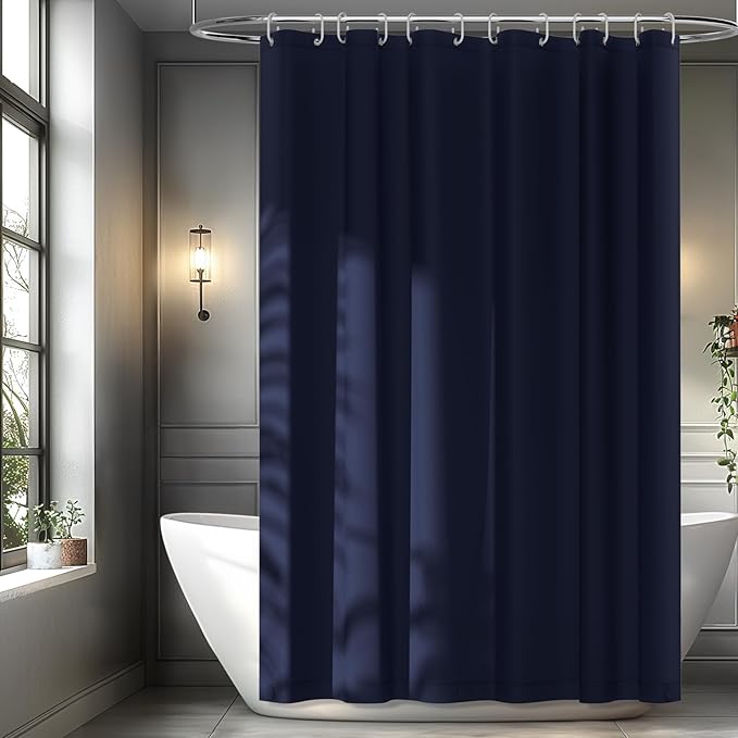 72 x 78 inch Navy Blue Extra Long Fabric Shower Curtain Liner, Waterproof Cloth Shower Liner with 3 Large Magnets, Bathroom Long Shower Curtain Lightweight Washable